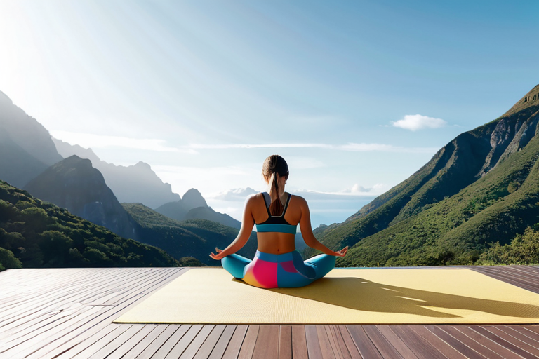 Minimalist yoga space with subtle technology integration