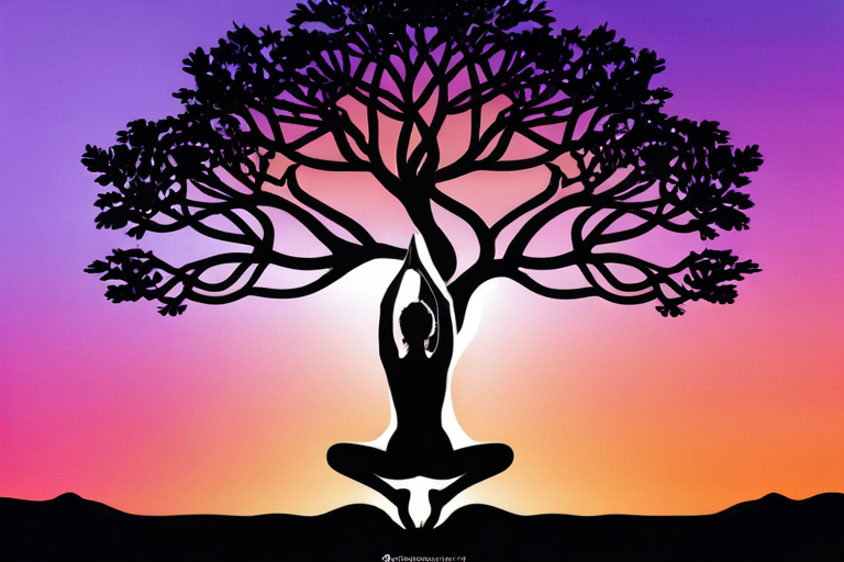 Abstract neural pathways with yoga pose silhouette