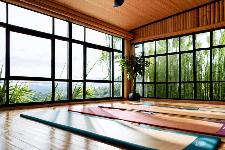 Sustainable yoga studio with natural light and plants