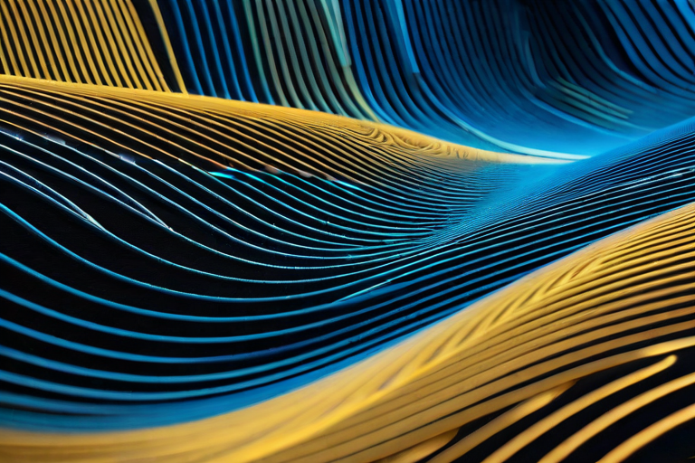 Visualization of energy waves and patterns in blue and gold tones