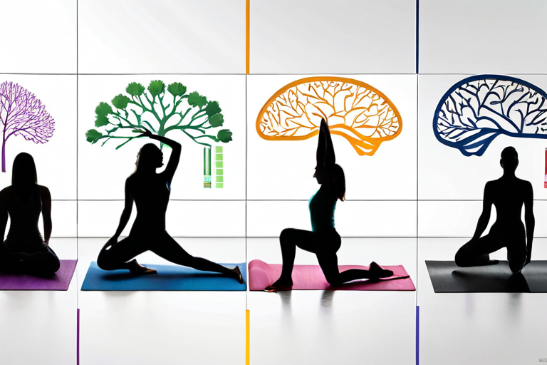 Abstract representation of neural pathways during different yoga poses