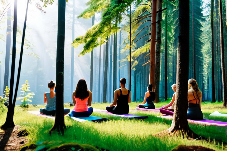 Yoga practitioners participating in forest restoration