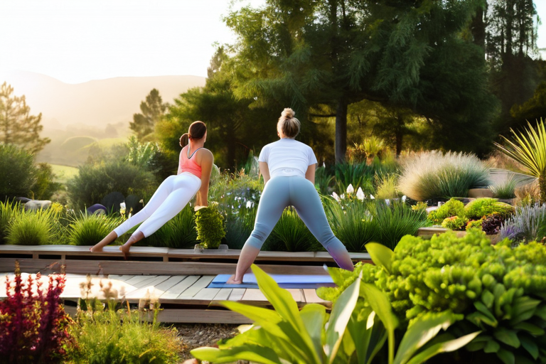 Yoga practice in medicinal herb garden