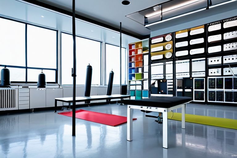 Modern neuroscience laboratory with yoga references