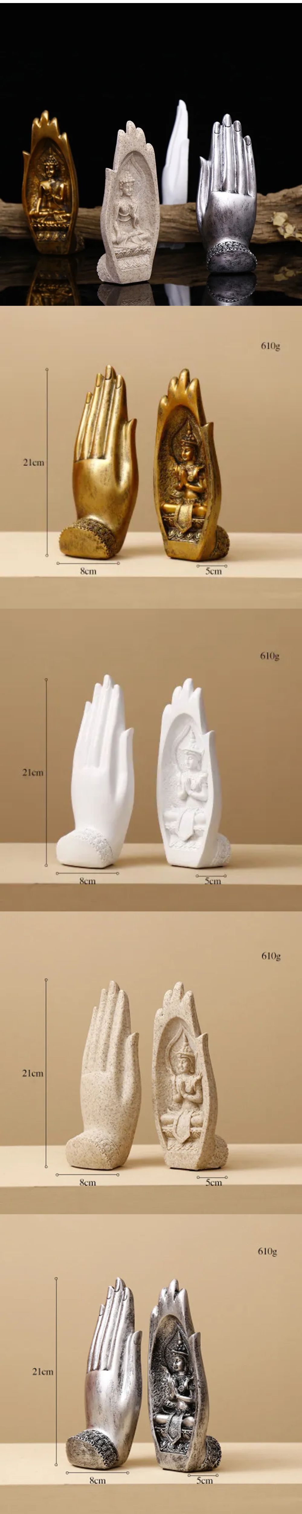 This 2-piece set of resin Buddha statues features exquisite Tathagata monk figurines with India yoga mandala hands sculptures. Perfect for home decoration, meditation spaces, yoga rooms, or as spiritual ornaments. Made from high-quality resin with detailed craftsmanship, these statues serve as meaningful accessories for creating peaceful atmospheres and enhancing spiritual decor. Ideal for Buddhist art collectors, yoga practitioners, and those seeking serene home accents.