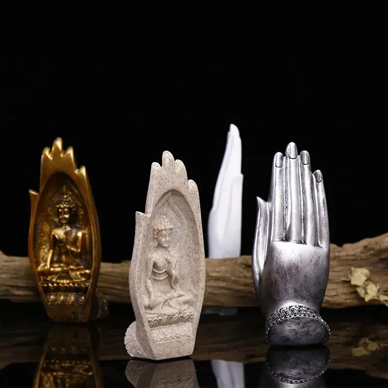 2 Pcs Resin Buddha Statue Monk Figurine Tathagata India Yoga Mandala Hands Sculptures