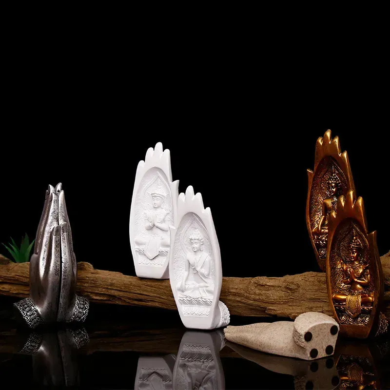 2 Pcs Resin Buddha Statue Monk Figurine Tathagata India Yoga Mandala Hands Sculptures