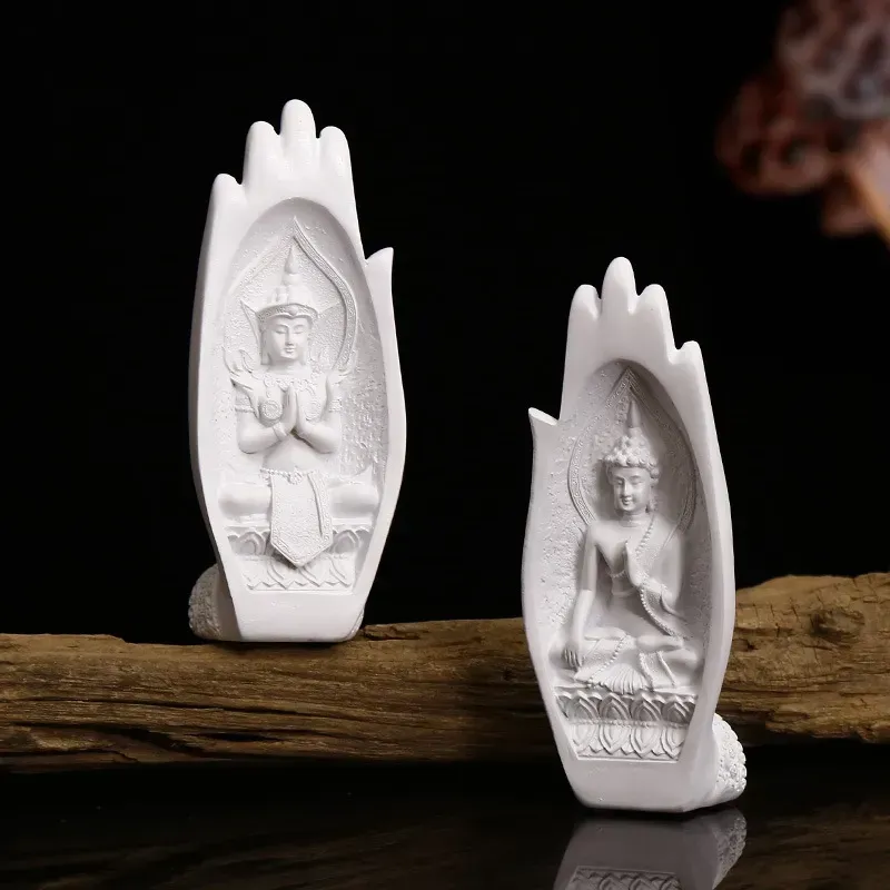 2 Pcs Resin Buddha Statue Monk Figurine Tathagata India Yoga Mandala Hands Sculptures