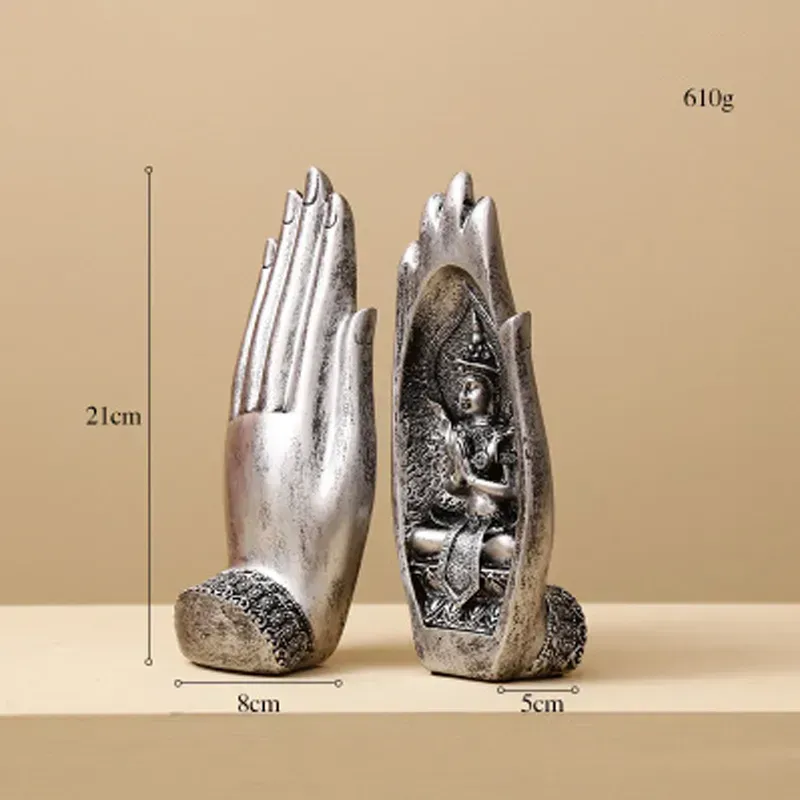 2 Pcs Resin Buddha Statue Monk Figurine Tathagata India Yoga Mandala Hands Sculptures