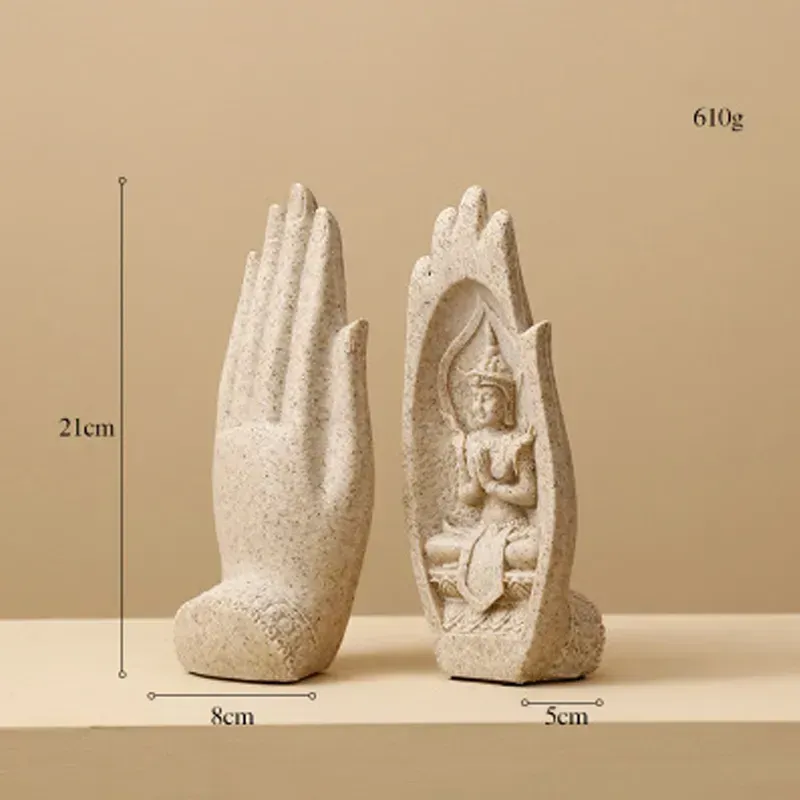 2 Pcs Resin Buddha Statue Monk Figurine Tathagata India Yoga Mandala Hands Sculptures
