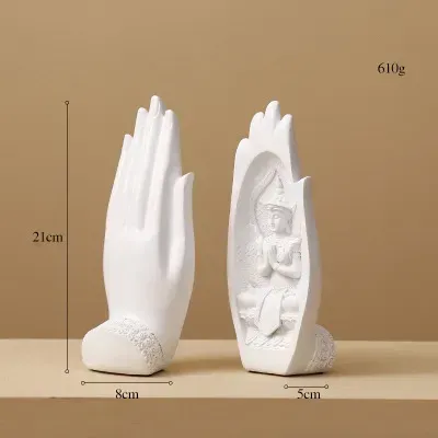 2 Pcs Resin Buddha Statue Monk Figurine Tathagata India Yoga Mandala Hands Sculptures