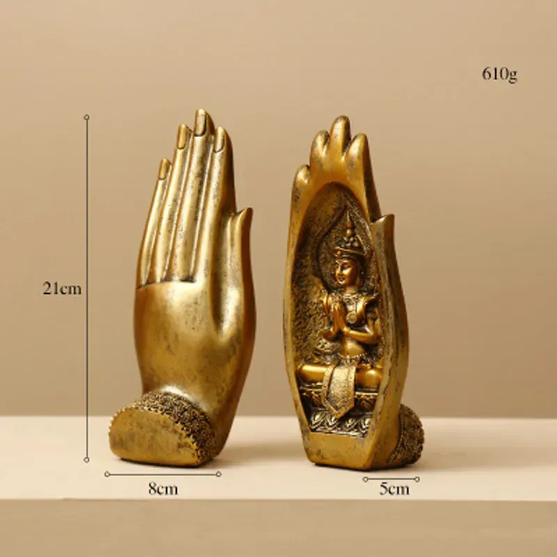 2 Pcs Resin Buddha Statue Monk Figurine Tathagata India Yoga Mandala Hands Sculptures