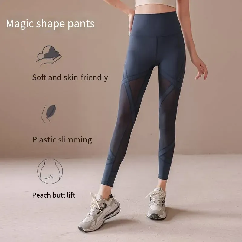 Fitness girl sexy gauze yoga pants high waist and hip skinny spring and autumn new wear tracksuit pants tide