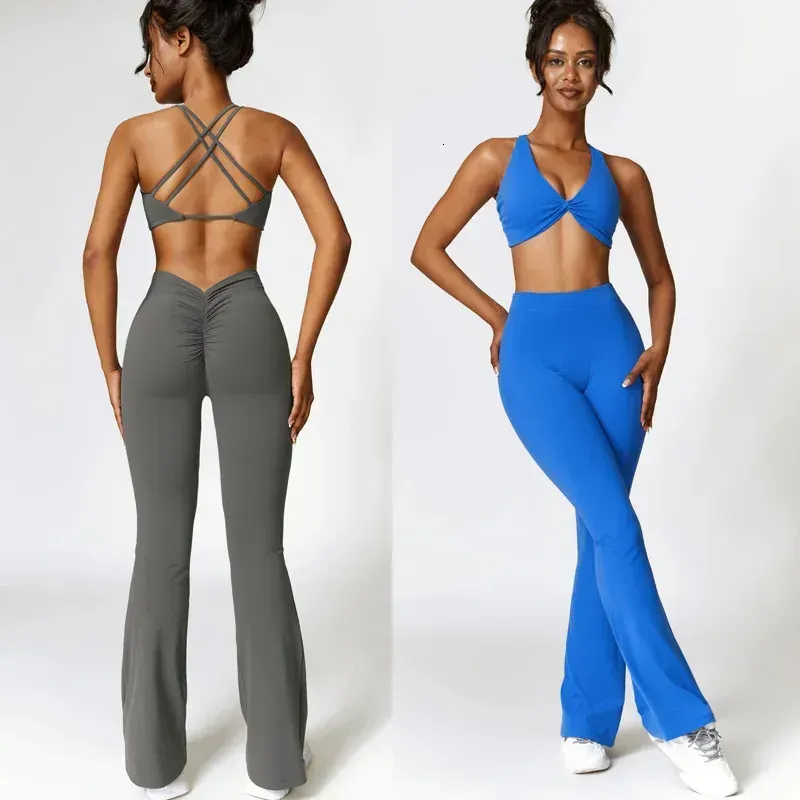 Sexy Cross Bra Back-v Sport Yoga Set Two Piece Workout Clothes for Women Quick Dry Outfit Fitness Gym Set