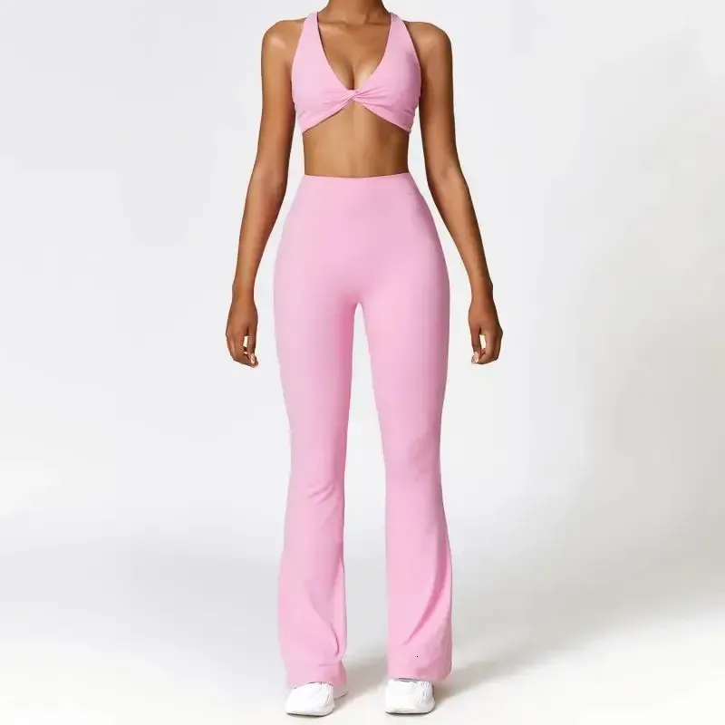 Sexy Cross Bra Back-v Sport Yoga Set Two Piece Workout Clothes for Women Quick Dry Outfit Fitness Gym Set