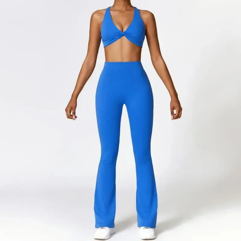 Sexy Cross Bra Back-v Sport Yoga Set Two Piece Workout Clothes for Women Quick Dry Outfit Fitness Gym Set