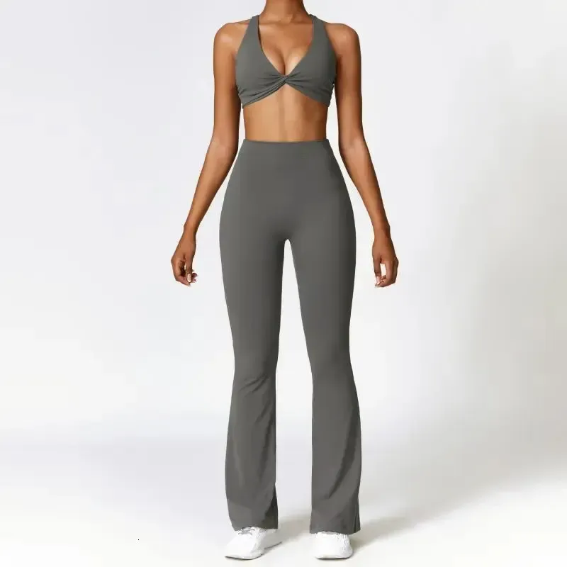 Sexy Cross Bra Back-v Sport Yoga Set Two Piece Workout Clothes for Women Quick Dry Outfit Fitness Gym Set