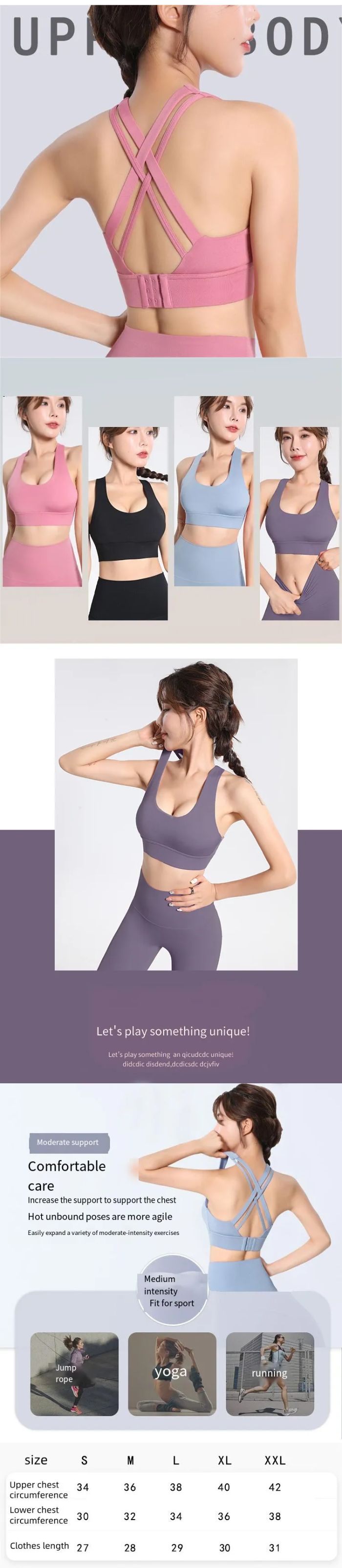 Discover our high-performance women's sports underwear featuring shock-resistant push-up design with built-in chest pads for optimal support during intense workouts. This high-strength yoga vest combines fitness functionality with a sexy back design and anti-sag technology, perfect for yoga, gym sessions, and active lifestyles. Experience superior comfort and support with our premium fitness bra.