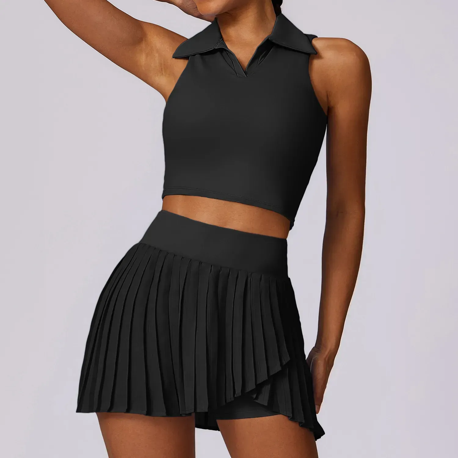Ventilate 2-Piece Yoga Tennis Set Gym Outer Wear Running Fiess Women's Golf Dance Badminton Sexy Skirt Sports Shorts