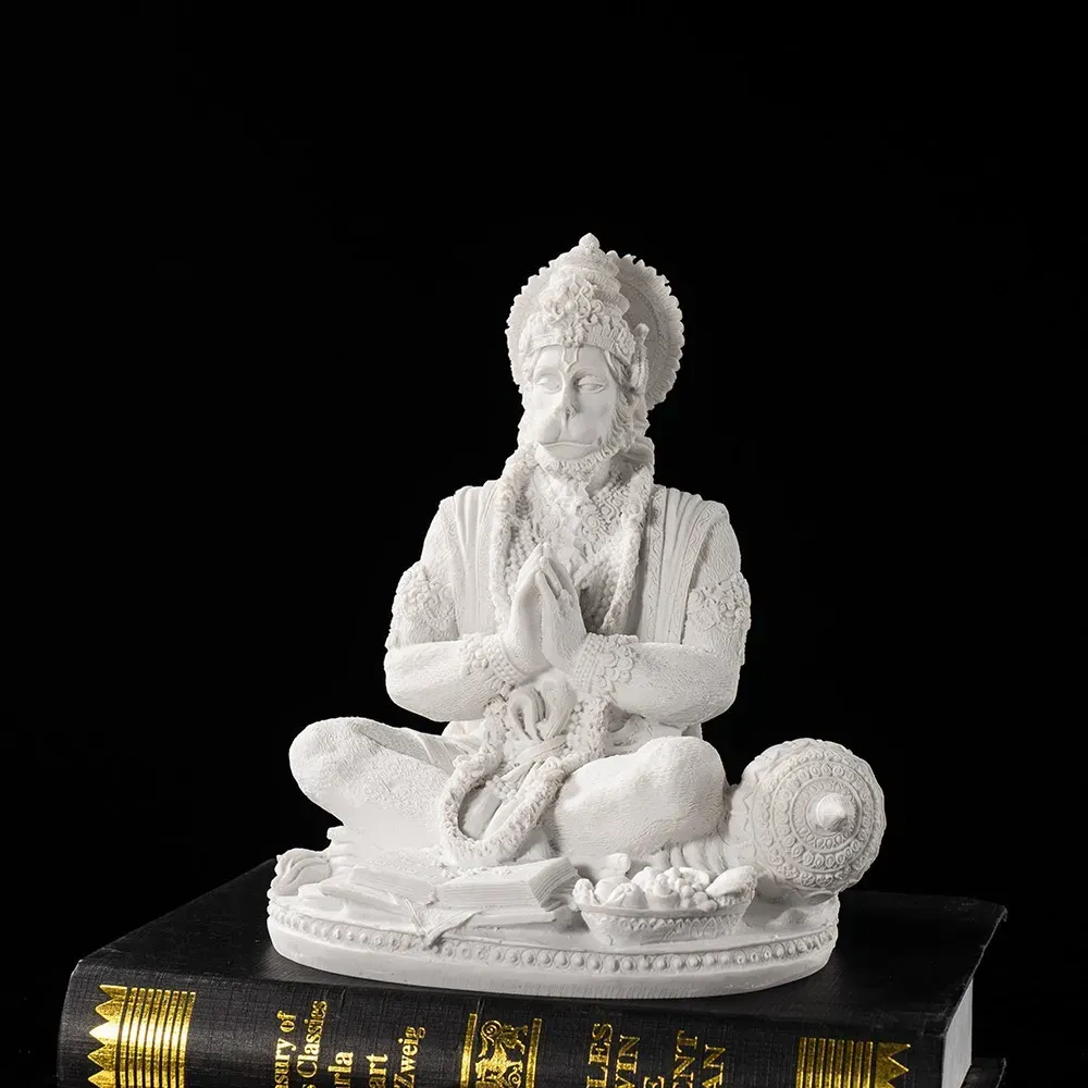 Vilead Sandstone White Hanuman Statue Hindu Monkey God Sculpture Yoga Meditation Decoration Buddha Ganesha Vishnu India FengShui