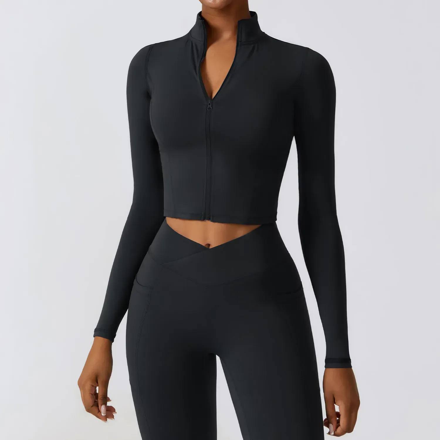 Women's High Elastic Crop Top Spandex Long Sleeve Yoga Shirts Sportswear Yoga Jacket