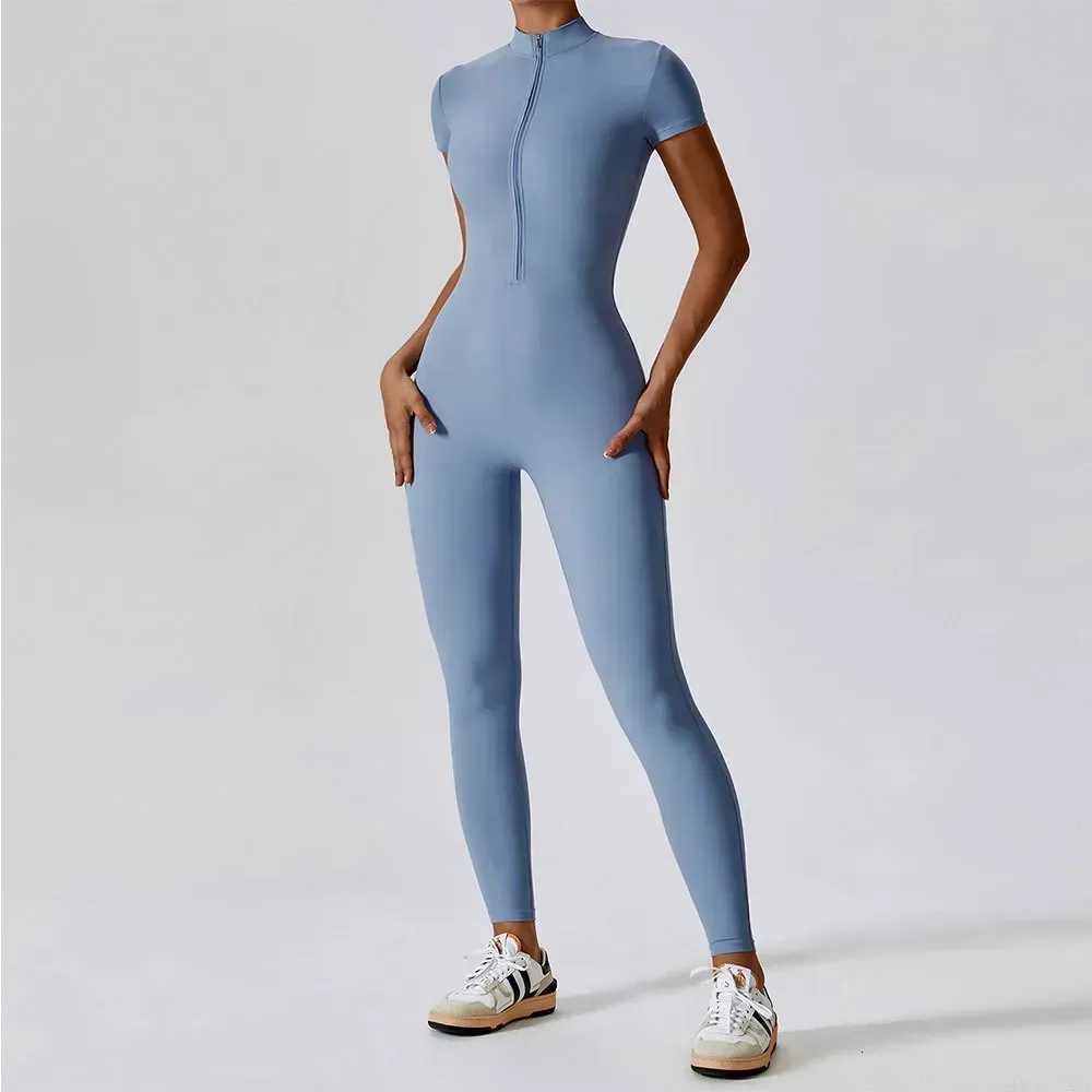 Yoga Outfits Yoga Set Women's Jumpsuits Suit Zipper Short Sleeve Gym Push Up Workout Clothes Fitness Bodysuit Sportswear