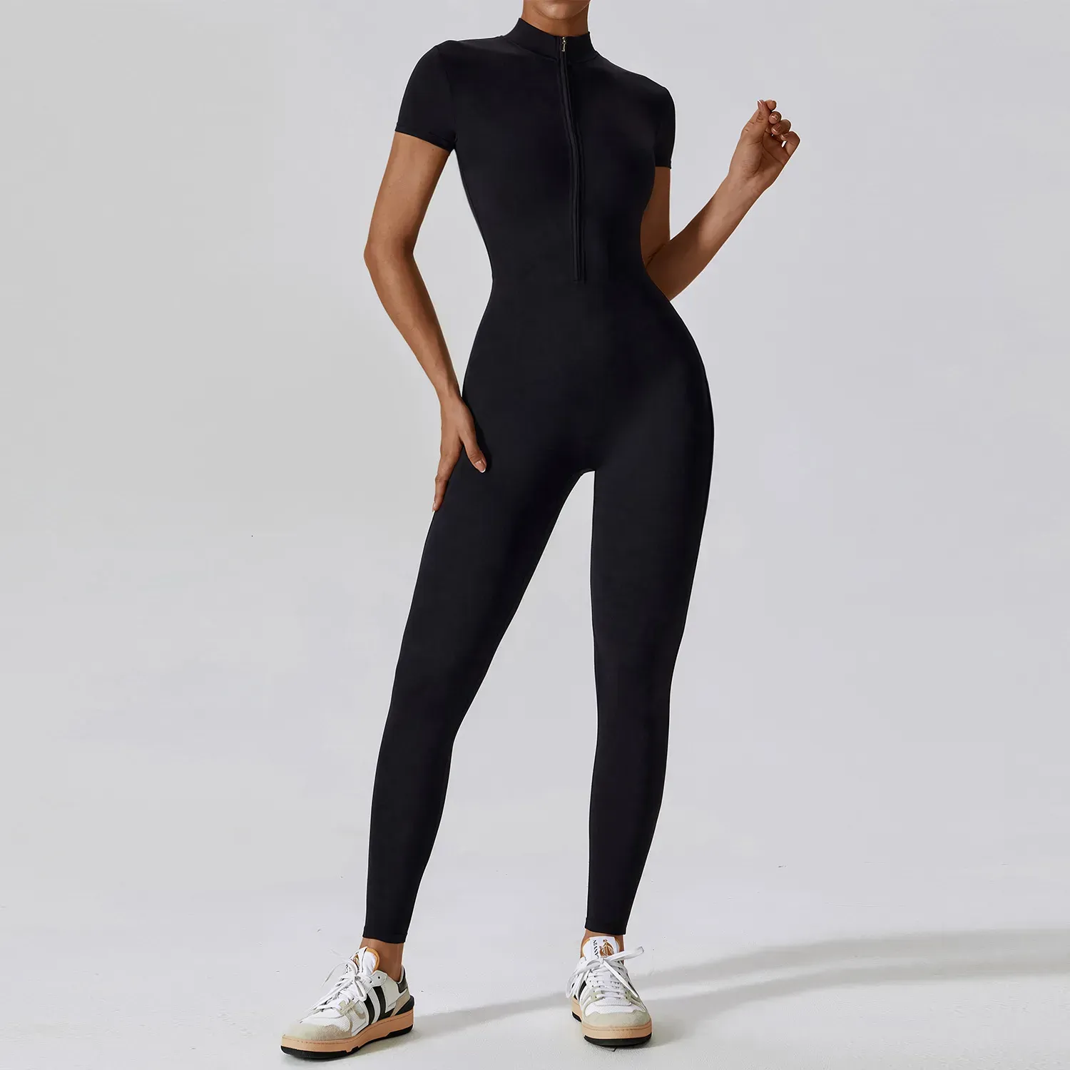 Yoga Outfits Yoga Set Women's Jumpsuits Suit Zipper Short Sleeve Gym Push Up Workout Clothes Fitness Bodysuit Sportswear