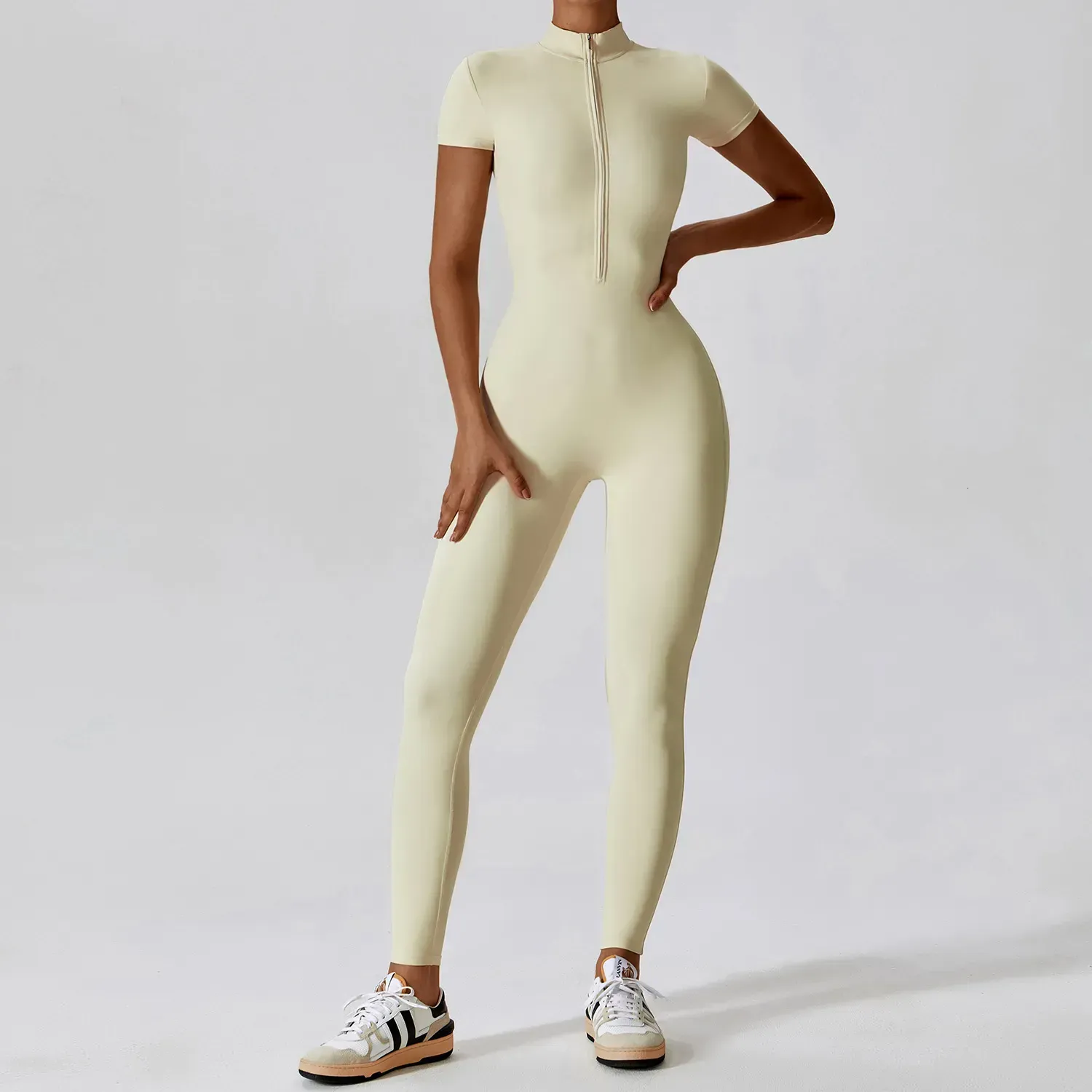 Yoga Outfits Yoga Set Women's Jumpsuits Suit Zipper Short Sleeve Gym Push Up Workout Clothes Fitness Bodysuit Sportswear
