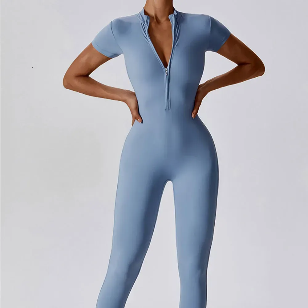 Yoga Outfits Yoga Set Women's Jumpsuits Suit Zipper Short Sleeve Gym Push Up Workout Clothes Fitness Bodysuit Sportswear