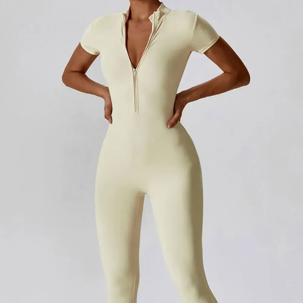 Yoga Outfits Yoga Set Women's Jumpsuits Suit Zipper Short Sleeve Gym Push Up Workout Clothes Fitness Bodysuit Sportswear
