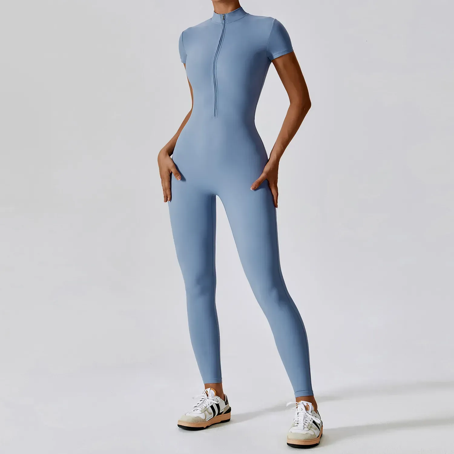 Yoga Outfits Yoga Set Women's Jumpsuits Suit Zipper Short Sleeve Gym Push Up Workout Clothes Fitness Bodysuit Sportswear